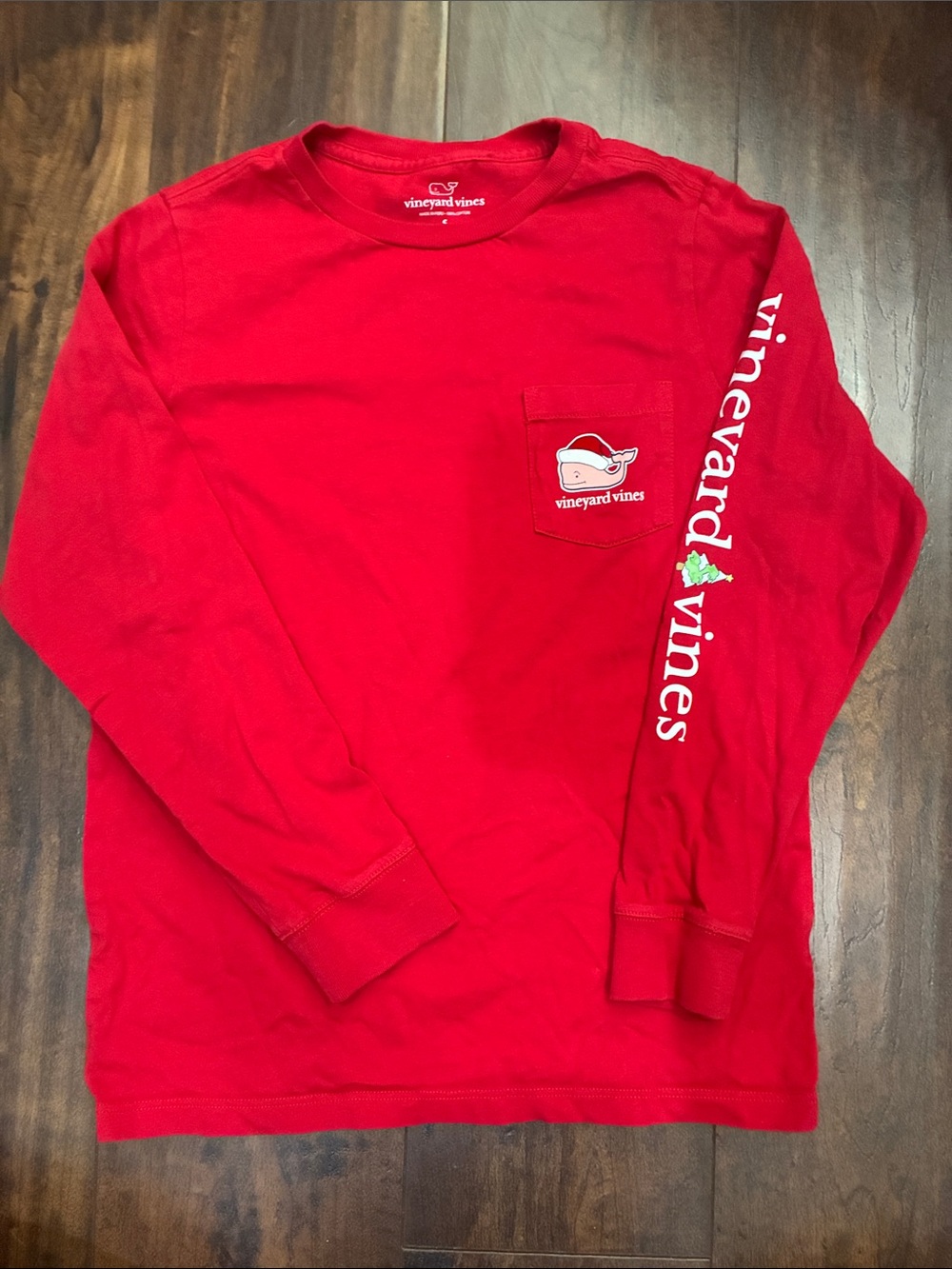 Vineyard Vines Red Long Sleeve Pocket Tee with Sleeve Logo